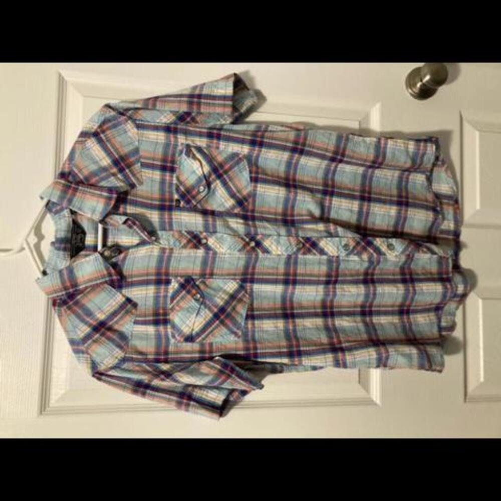 Salt Valley Mens L Multi-Colored Plaid Pearl Snap Short Sleeve Western Cowboy